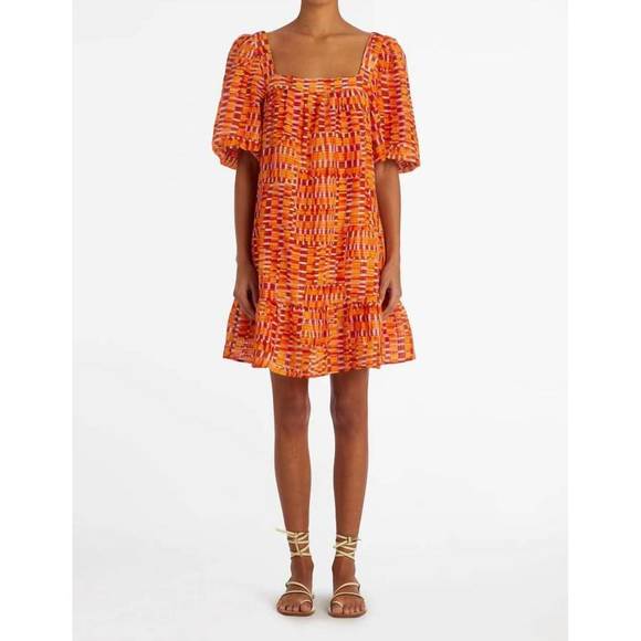 NEW MARIE OLIVER kaylee drop waist dress in clementine check - Picture 2 of 4
